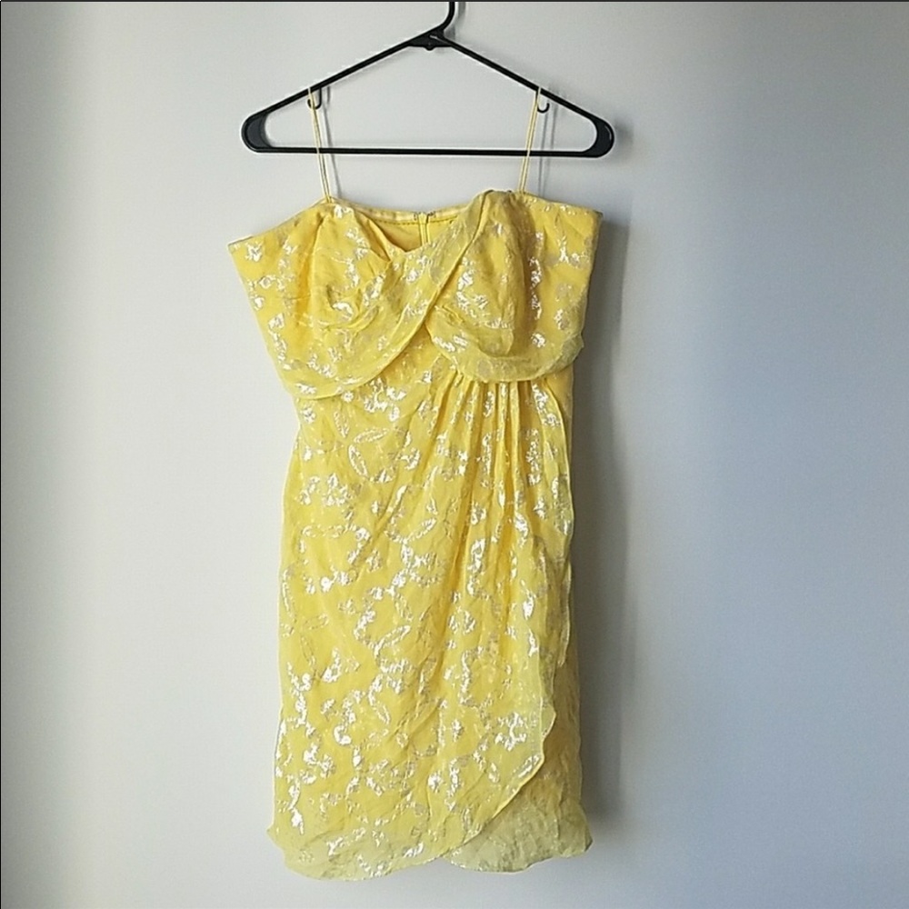 Nicole Miller Yellow & Silver Silk Cocktail Dress